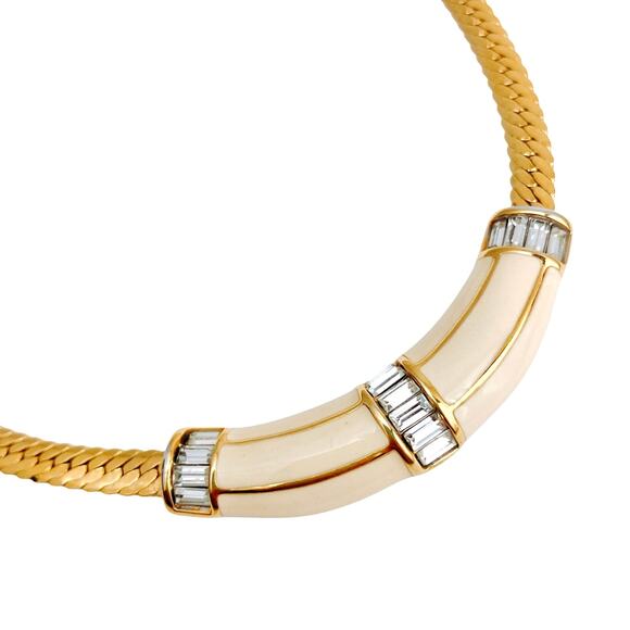 VTG Signed Swarovski Necklace Gold Tone Baguette Rhinestone 1980s Statement - Picture 14 of 16